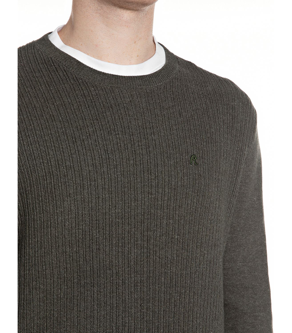 デニムエフェクトクルーネックセーター 詳細画像 モスグリーン 3